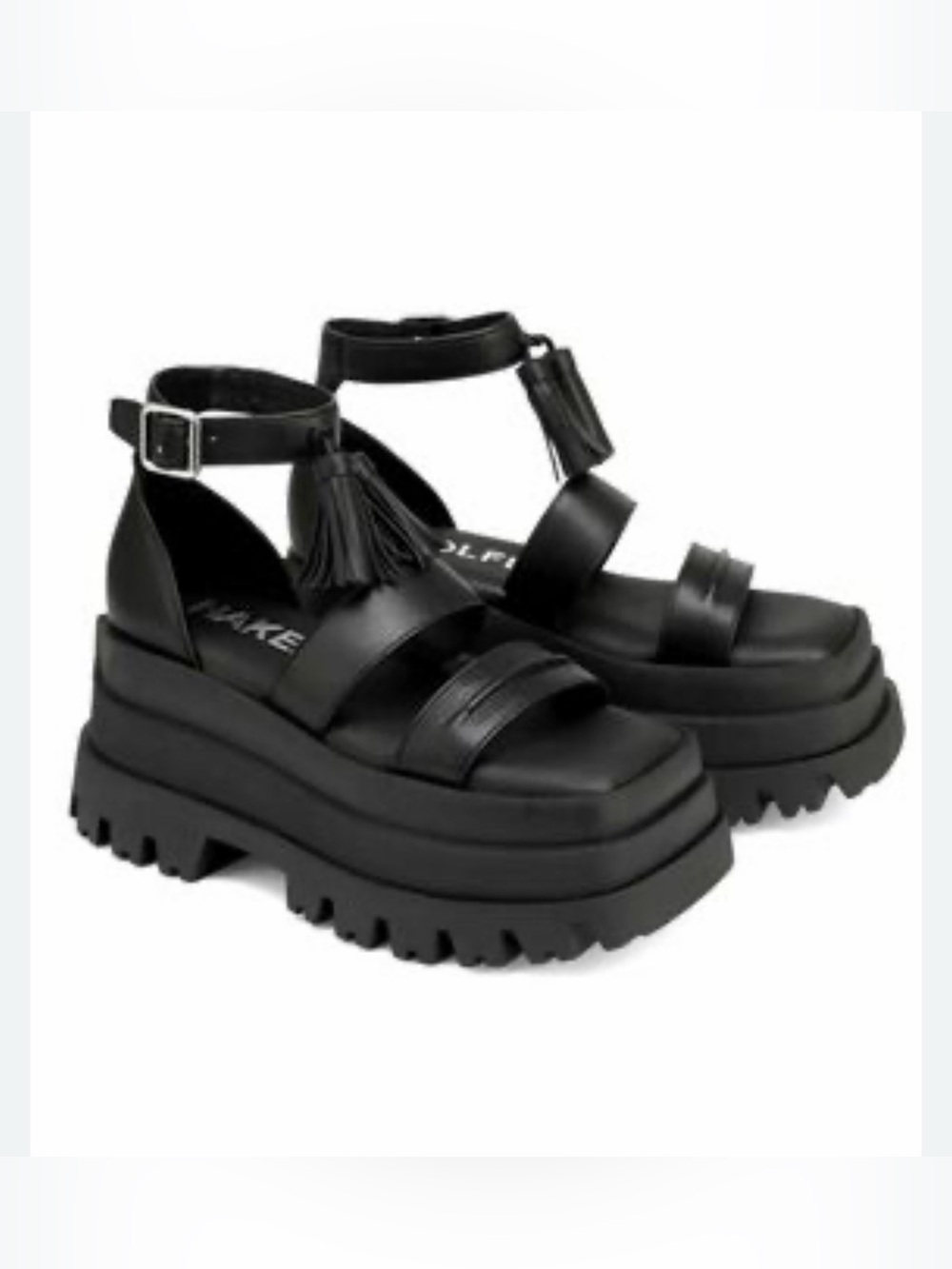 Naked Wolfe Black Chunky Platform Tassel Sandals